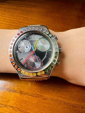 Swatch Multicolor Crystal Accent unisex Stainless Steel Chronograph Watch